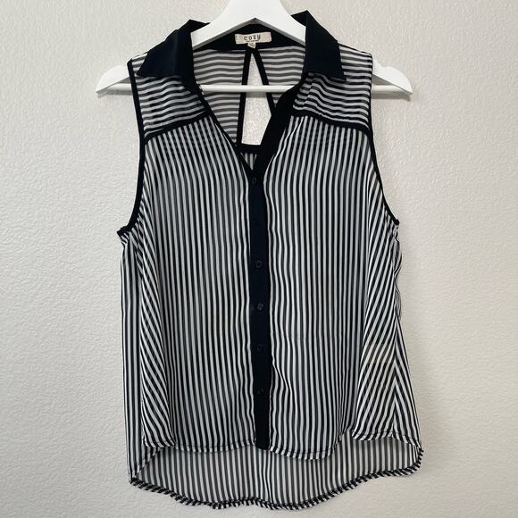 Cozy S&S Womens Black Stripe Blouse Sleeveless Lightweight Officewear Size Small - Picture 1 of 7
